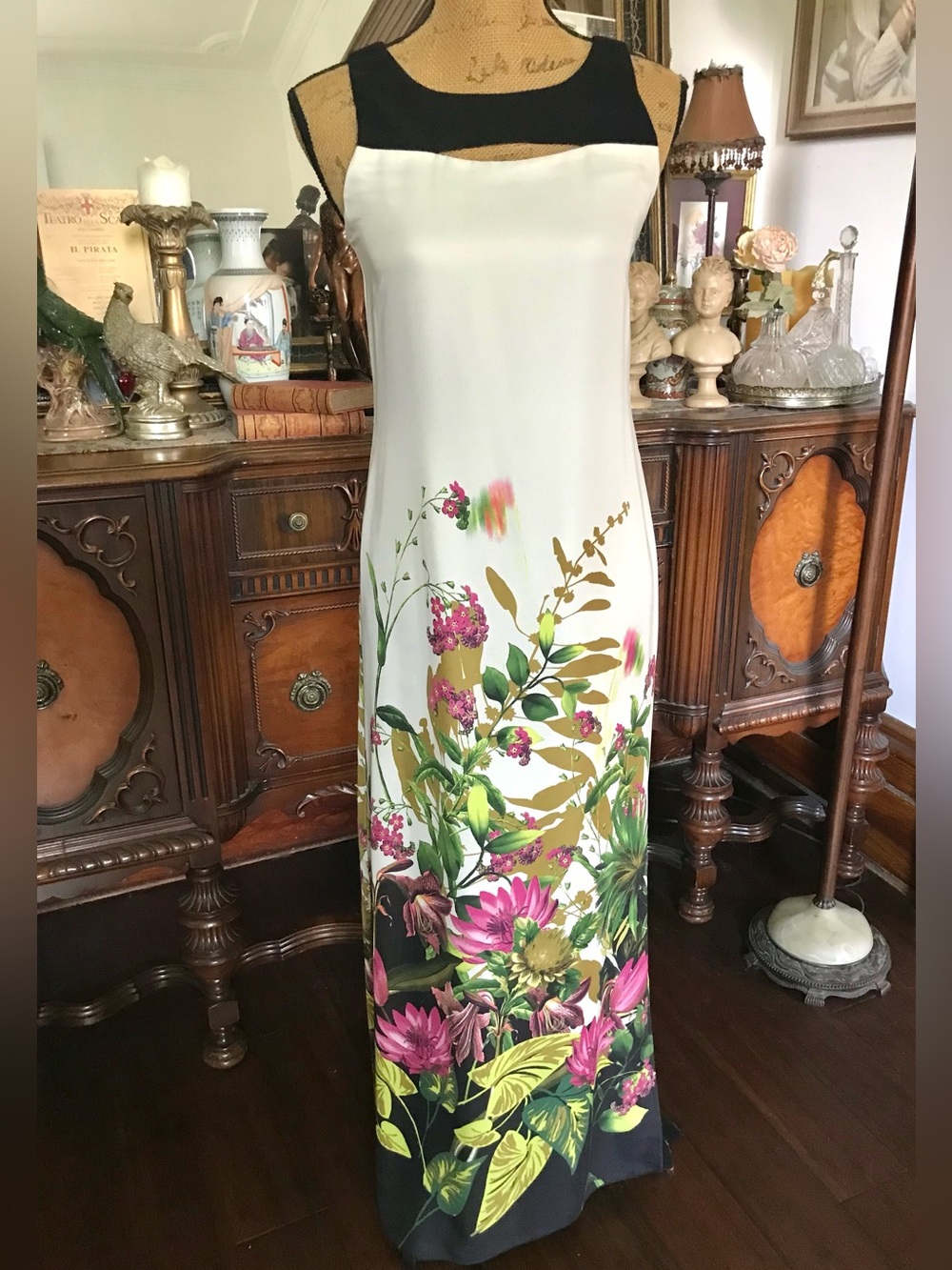Vintage Boho Romantic Classic Tropical Floral Dress, Shawl and Belt Set